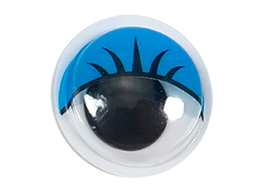OJO ADHESIVO LIDERPAPEL 10 MM CON PUPILA NEGRA Y PESTAÑA DE COLOR AZUL PACK DE 66 UNIDADES