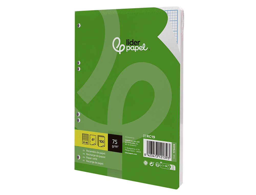 RECAMBIO LIDERPAPEL DIN A5 100 HOJAS 75GR RAYADO N 46 6 TALADROS
