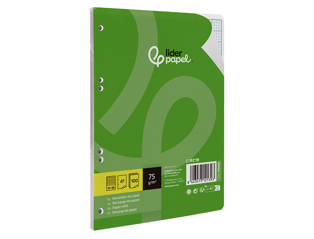 RECAMBIO LIDERPAPEL DIN A5 100 HOJAS 75GR RAYADO N 46 6 TALADROS