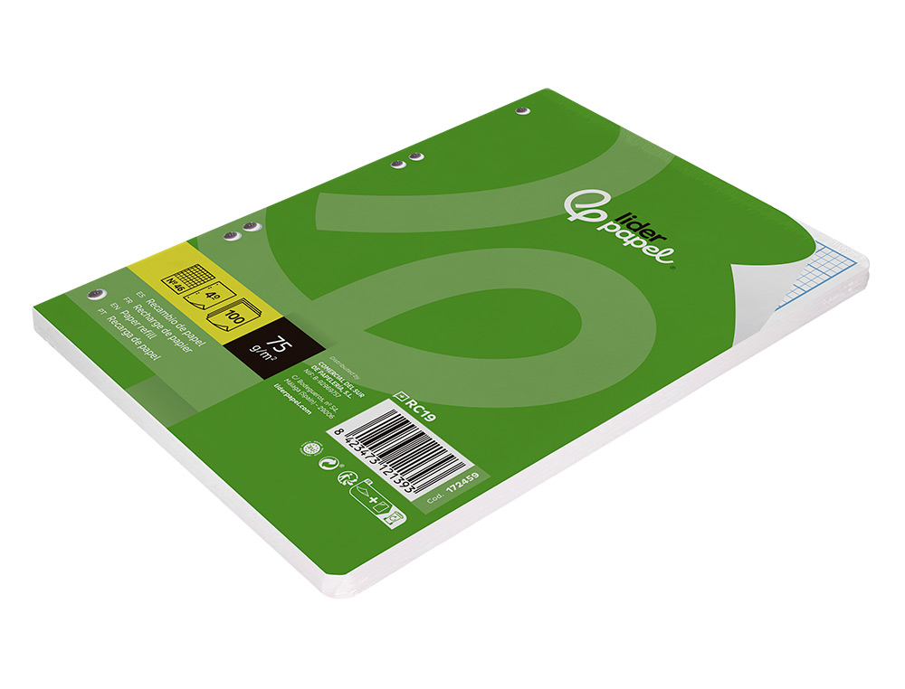 RECAMBIO LIDERPAPEL DIN A5 100 HOJAS 75GR RAYADO N 46 6 TALADROS