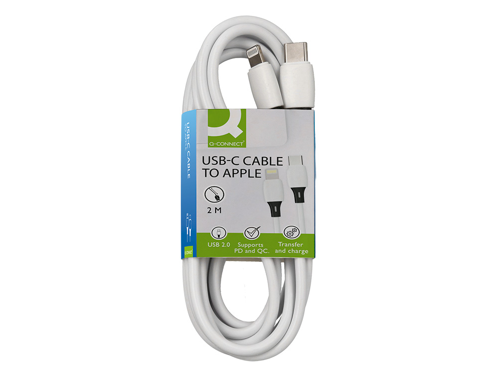 CABLE USB-C A APPLE LIGHTNING Q-CONNECT PVC LONGITUD 2M BLANCO