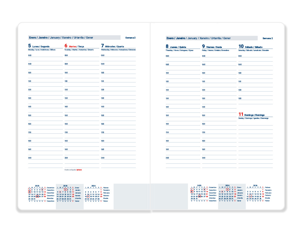 AGENDA ENCUADERNADA LIDERPAPEL CRETA 170X240 MM 2026 SEMANA VISTA NEGRO PAPEL 70 GR FSC