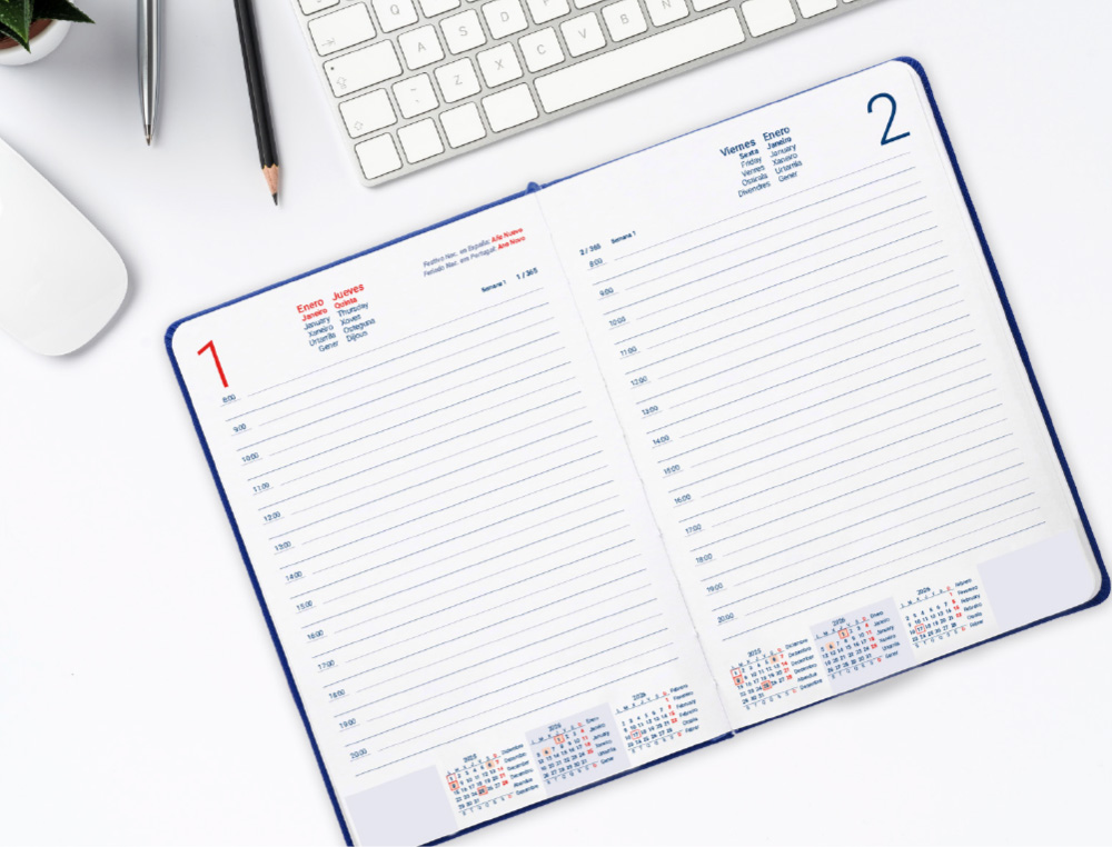 AGENDA ENCUADERNADA LIDERPAPEL LIPSI A5 2026 DIA PAGINA AZUL PAPEL 70 GR FSC
