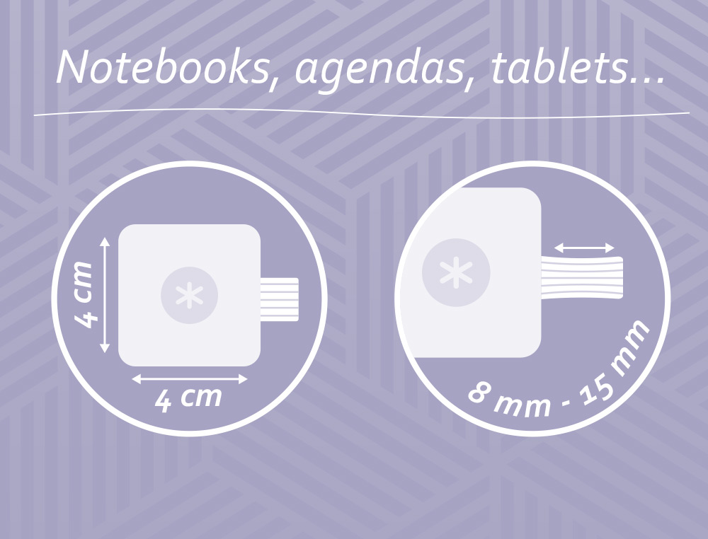 PORTABOLIGRAFO AUTOADHESIVO ANTARTIK PARA CUADERNO NOTE CON ELASTICO HASTA 15 MM GROSOR 80 MM MORADO Y AMARILLO