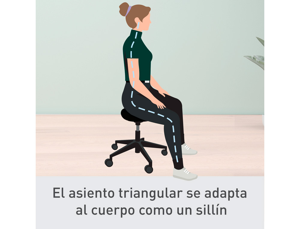 TABURETE LEITZ ERGO CON ASIENTO TRIANGULAR 5 RUEDAS GIRATORIAS REGULABLE EN ALTURA HASTA 59 CM NEGRO