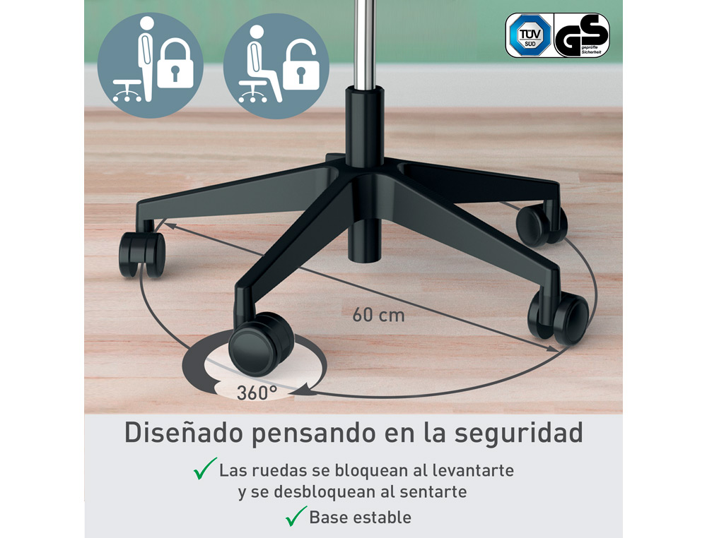 TABURETE LEITZ ERGO CON ASIENTO TRIANGULAR 5 RUEDAS GIRATORIAS REGULABLE EN ALTURA HASTA 59 CM NEGRO