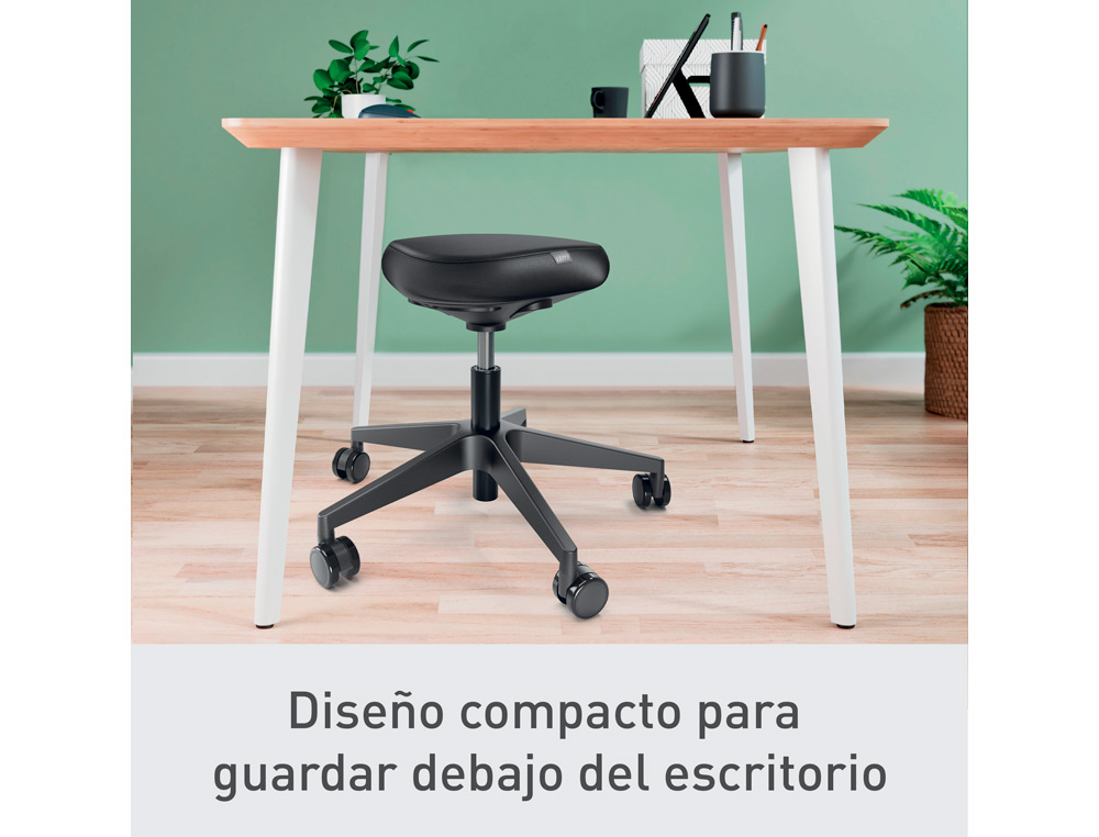 TABURETE LEITZ ERGO CON ASIENTO TRIANGULAR 5 RUEDAS GIRATORIAS REGULABLE EN ALTURA HASTA 59 CM NEGRO