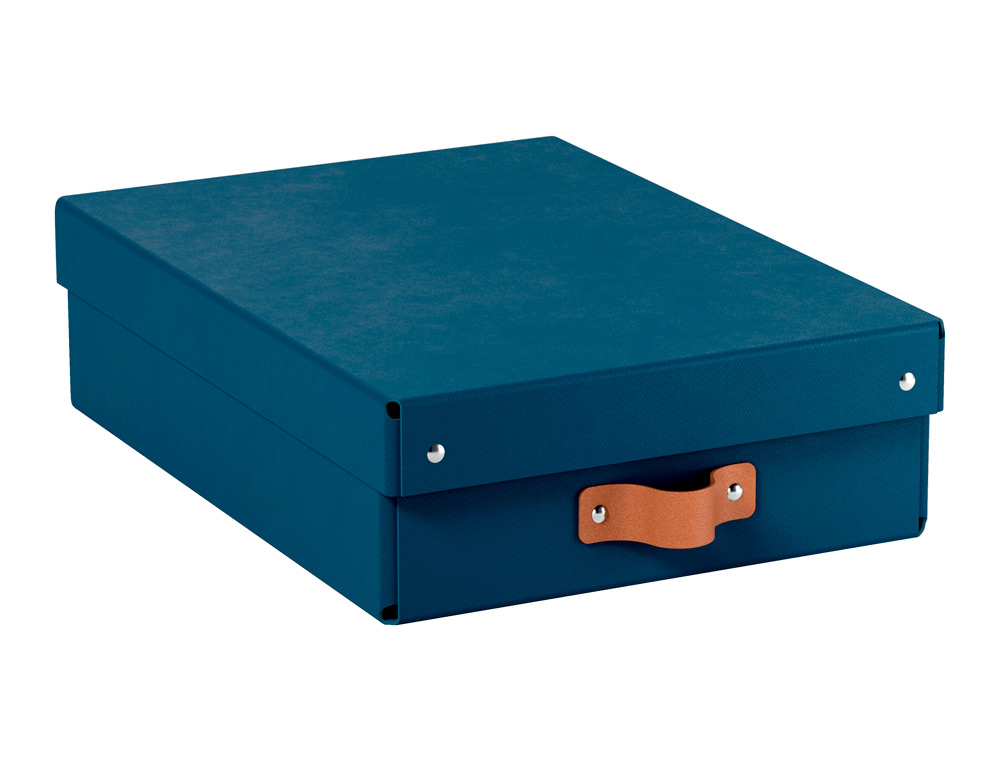 CAJA DE ALMACENAJE LEITZ CARTON MEDIANA BAJA CON ASA DE PIEL COLOR AZUL PACK DE 2 UNIDADES