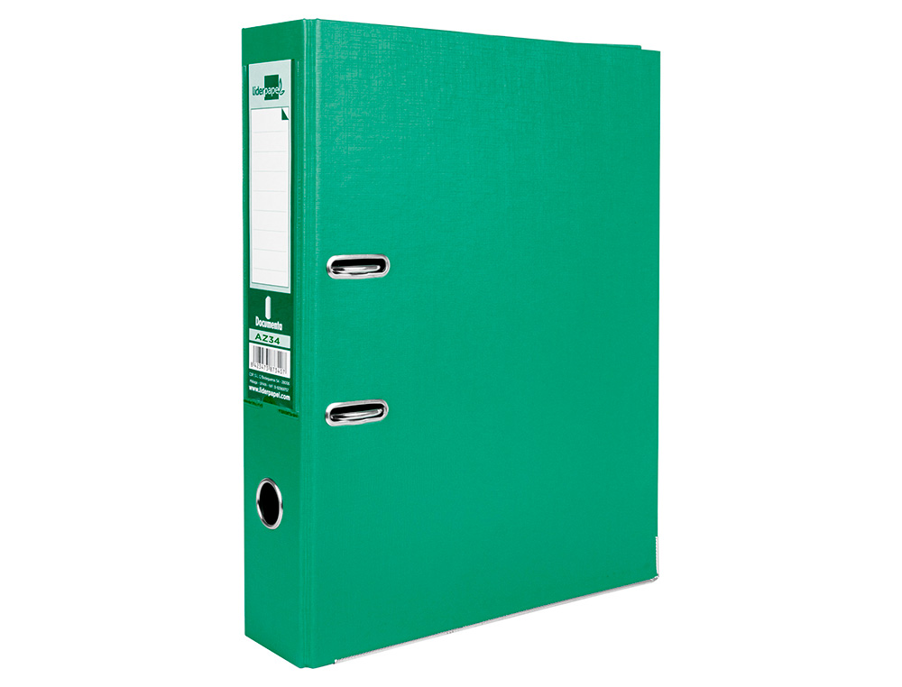 ARCHIVADOR DE PALANCA LIDERPAPEL FOLIO DOCUMENTA FORRADO PVC CON RADO LOMO 75MM VERDE COMPRESOR METALICO