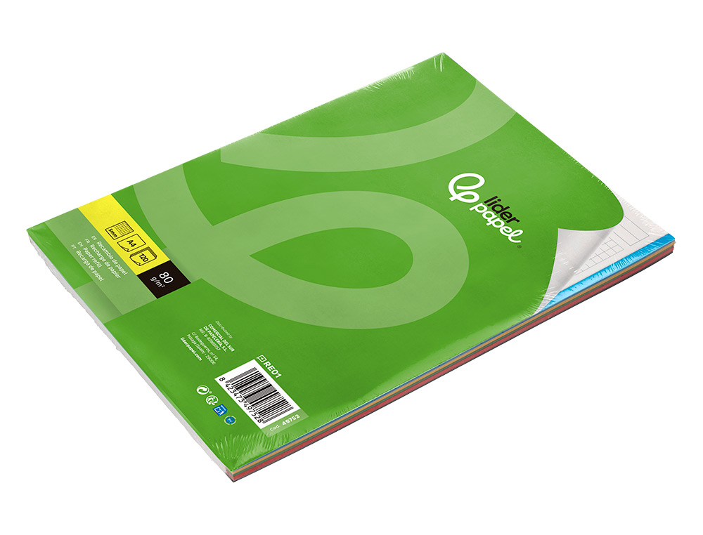 RECAMBIO LIDERPAPEL A4 120 HOJAS 80GR CUADRO 5MM SIN MA RGEN 4 TALADROS BANDAS DE 5 COLORES