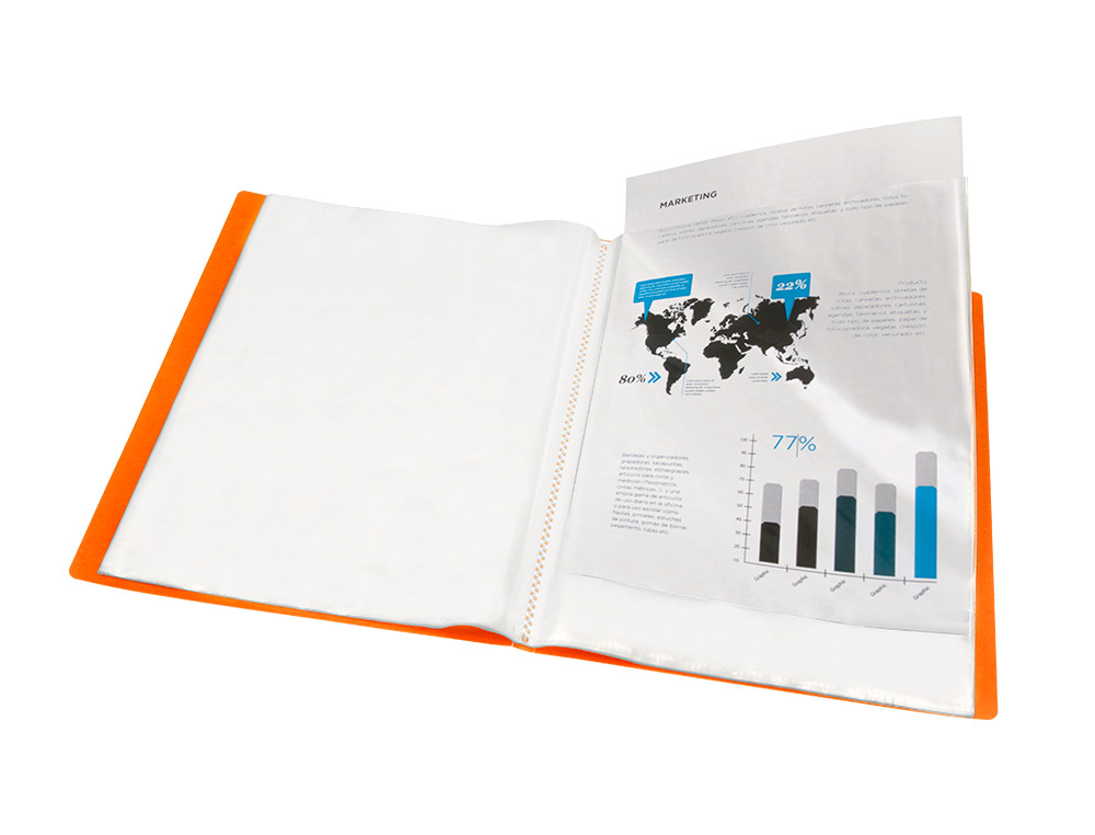 CARPETA LIDERPAPEL ESCAPARATE 47041 20 FUNDAS POLIPROPILENO TRASLUCIDA DIN A4 NARANJA FROSTY