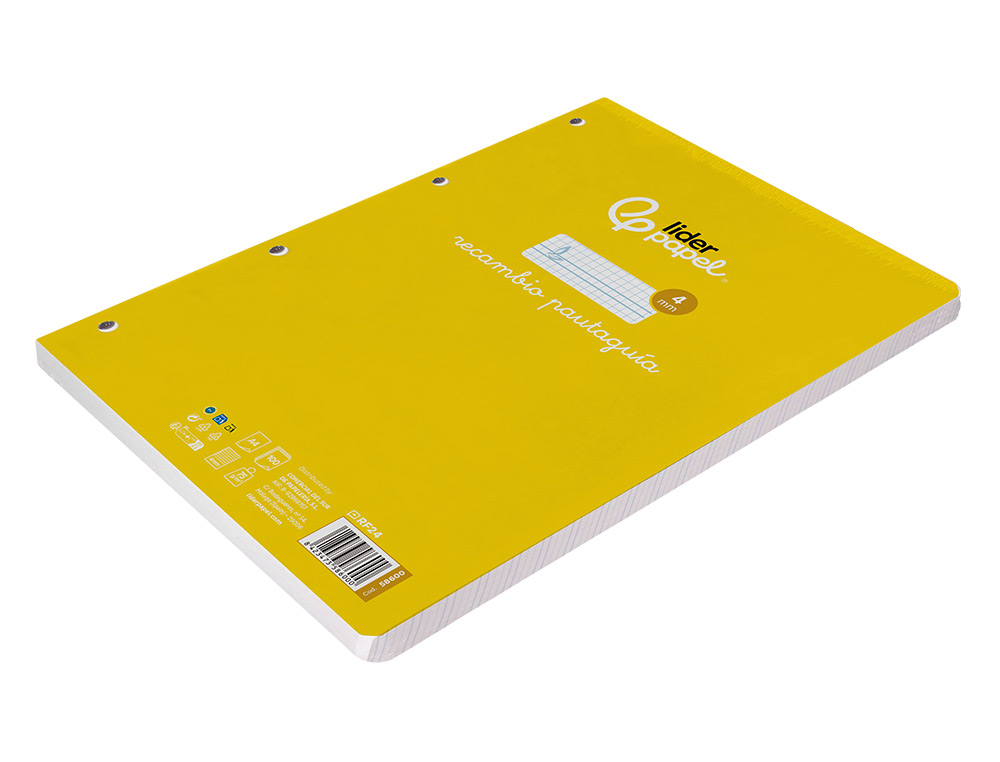 RECAMBIO LIDERPAPEL A4 PAUTAGUIA 100 HOJAS 75GR CUADRICULADO PAUTADO 4MM CON MARGEN 4 TALADROS