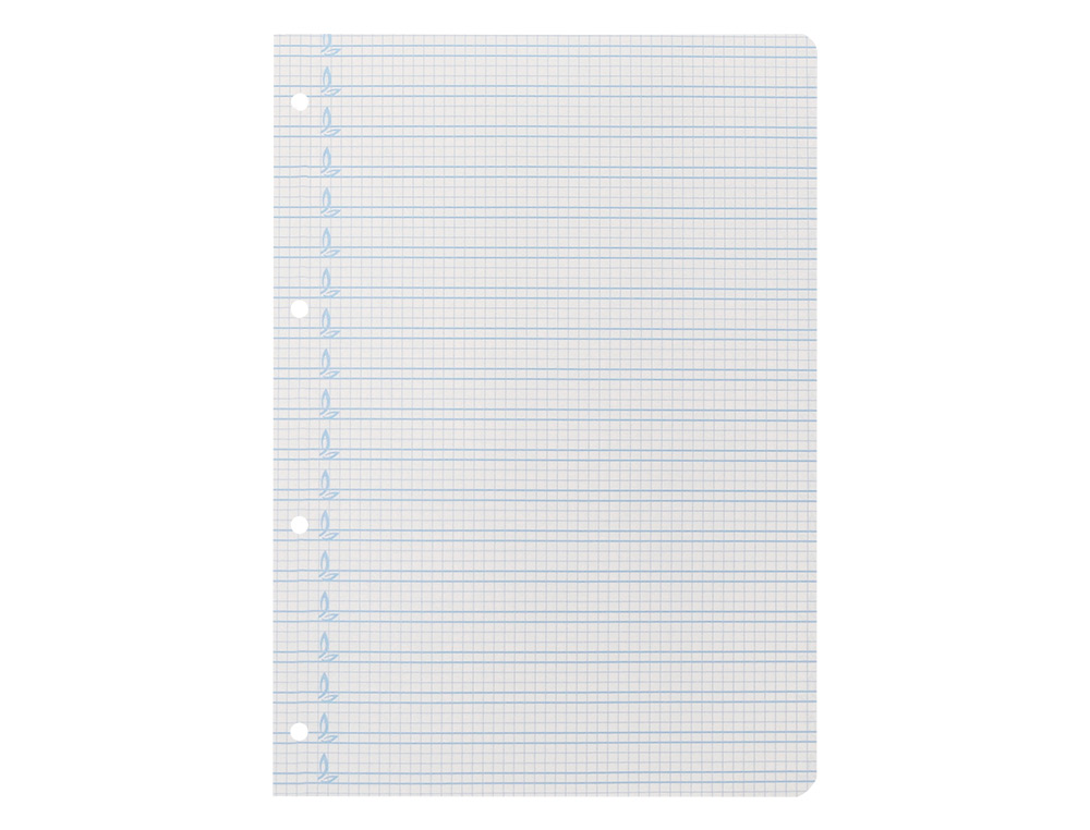 RECAMBIO LIDERPAPEL A4 PAUTAGUIA 100 HOJAS 75GR CUADRICULADO PAUTADO 4MM CON MARGEN 4 TALADROS