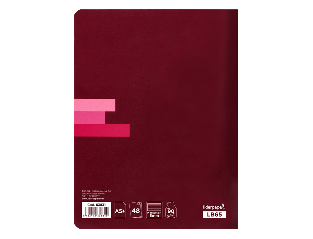 LIBRETA LIDERPAPEL SCRIPTUS A5+ PLUS 48 HOJAS 90G/M2 RAYADO MONTESSORI 5MM CON MARGEN COLORES SURTIDOS