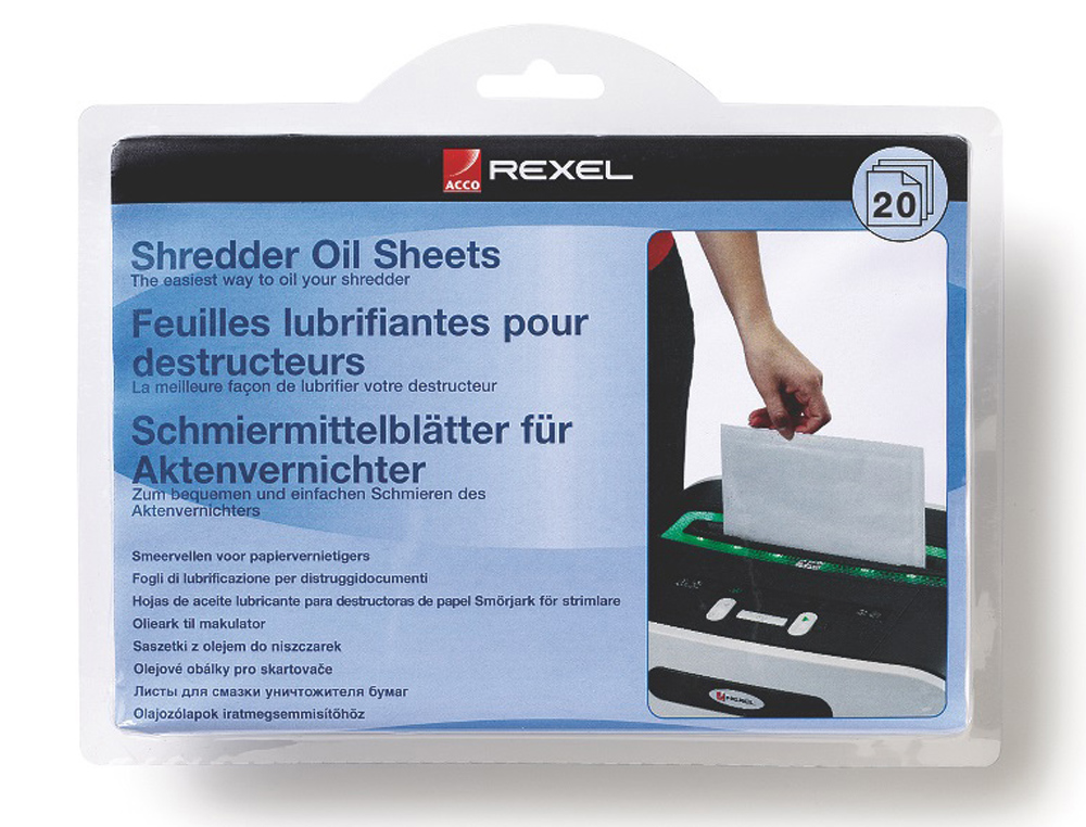 HOJAS LUBRICANTES REXEL PARA DESTRUCTORA PAQUETE DE 20 HOJAS TAMAO DIN A5