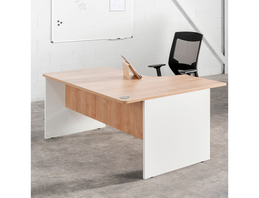 MESA ROCADA SERIE WORK 160X110X76 CM IZQUIERDA ACABADO AA01 HAYA/HAYA