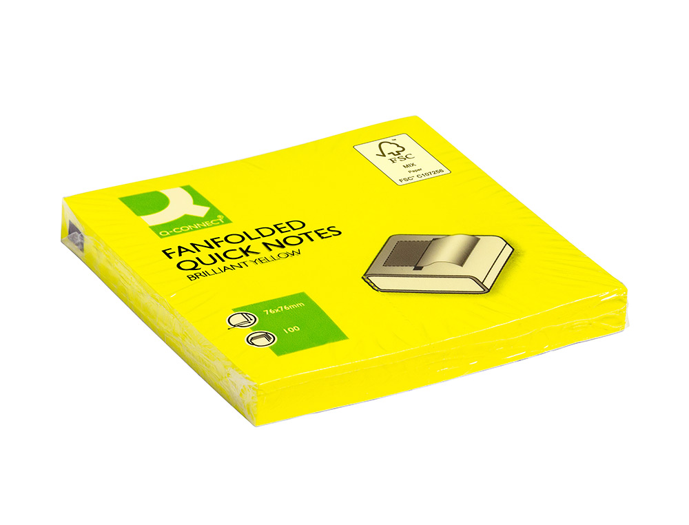 BLOC DE NOTAS ADHESIVAS QUITA Y PON Q-CONNECT 76X76 MM AMARILLO NEON ZIG-ZAG