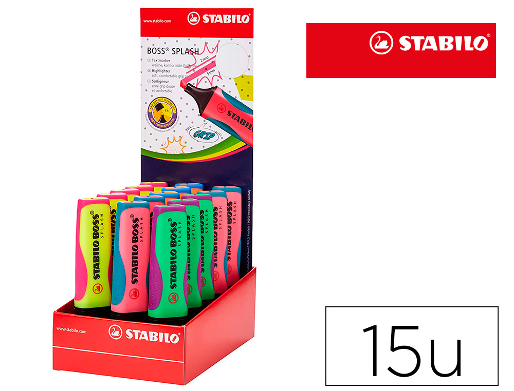 ROTULADOR STABILO BOSS SPLASH 75 EXPOSITOR SOBREMESA DE 15 UNIDADES COLORES SURTIDOS