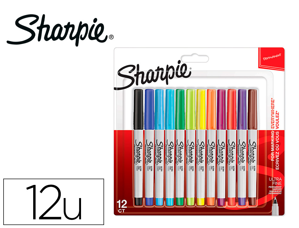 ROTULADOR SHARPIE PERMANENTE ULTRAFINO BLISTER 12 UNIDADES COLORES SURTIDOS