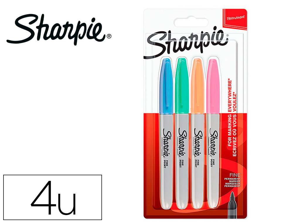 ROTULADOR SHARPIE PERMANENTE FINO BLISTER 4 UNIDADES COLORES PASTEL SURTIDOS