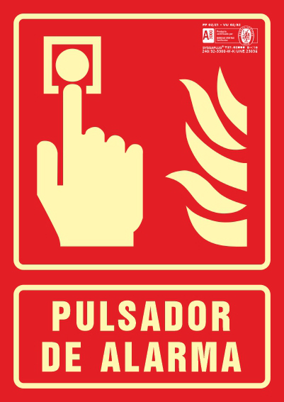 PICTOGRAMA SYSSA SEAL DE PULSADOR DE ALARMA EN PVC FOTOLUMINISCENTE 210X297 MM