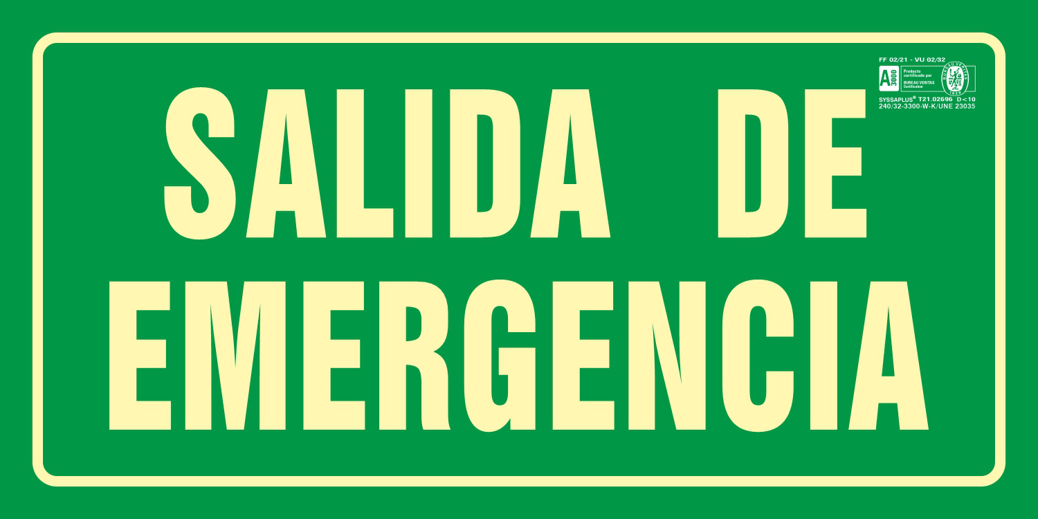 PICTOGRAMA SYSSA SEAL DE SALIDA DE EMERGENCIA EN PVC FOTOLUMINISCENTE 297X148 MM
