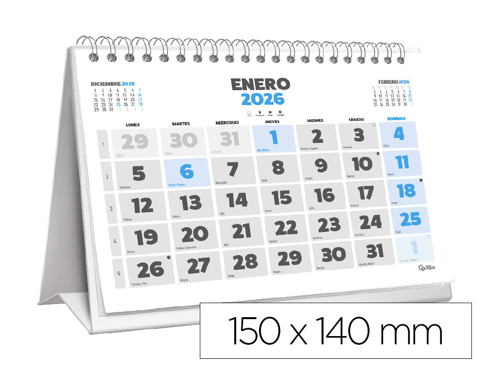 CALENDARIO ESPIRAL TRIANGULAR LIDERPAPEL DE SOBREMESA SERIE CLASICO 2026 14X15 CM PAPEL 128 GR