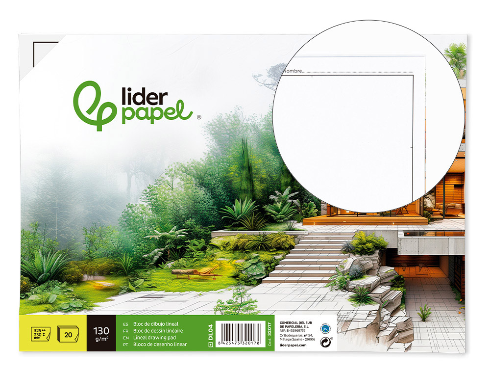 BLOC DIBUJO LIDERPAPEL LINEAL ENCOLADO 230X325MM 20 HOJAS 130G/M2 CON RECUADRO