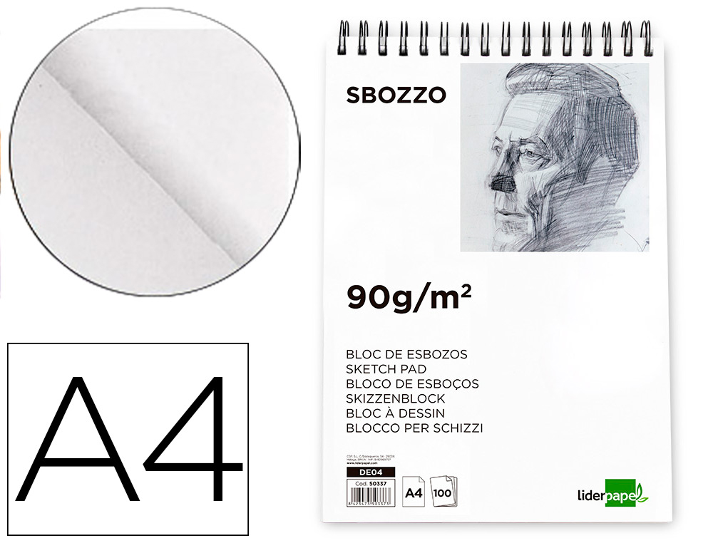 BLOC DIBUJO LIDERPAPEL ESBOZOS ESPIRAL DIN A4 210X297MM 100 HOJAS 90G/M2 SIN RECUADRO
