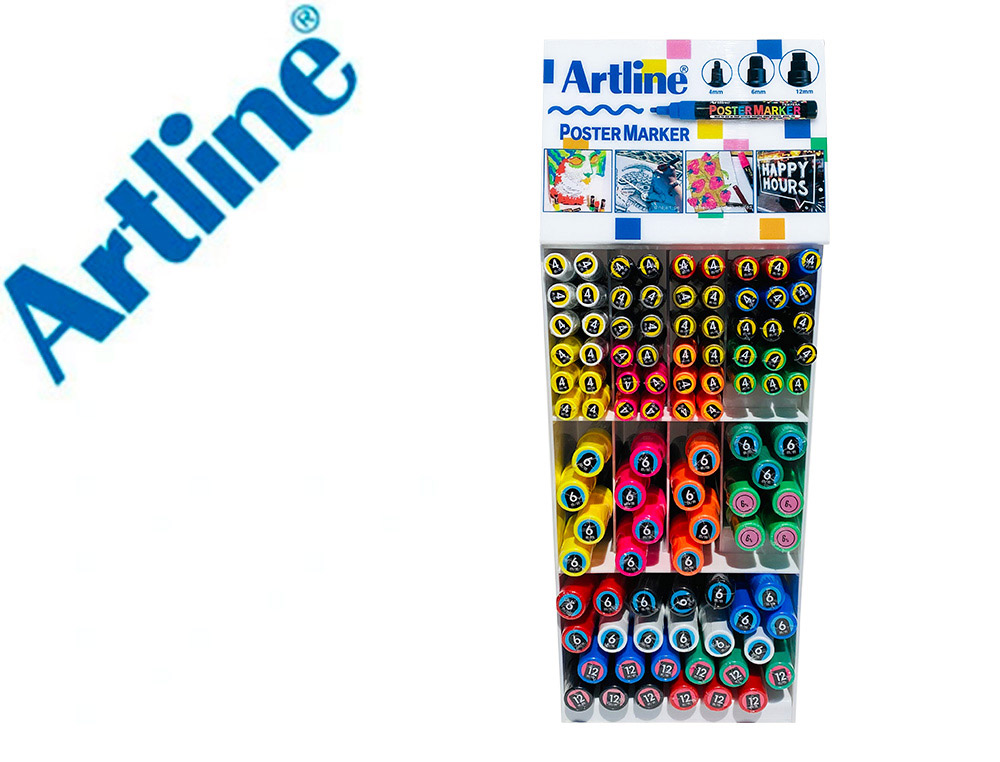 EXPOSITOR ARTLINE POSTER MARKER 93 UNIDADES COLORES SURTIDOS 51 UDS 2 MM / 33 UDS 6 MM / 9 UDS 12 MM